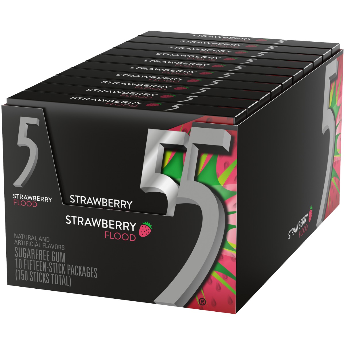 5 GUM FLOOD SOUR STRAWBERRY 10CT